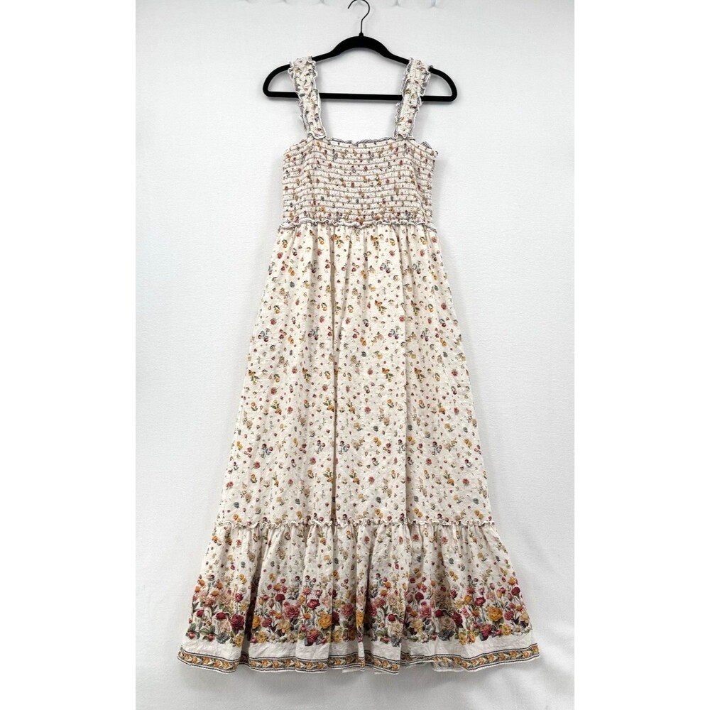 Max Studio London Smocked Floral Maxi Dress Cottagecore Boho Ruffle Prairie XL - Picture 2 of 12